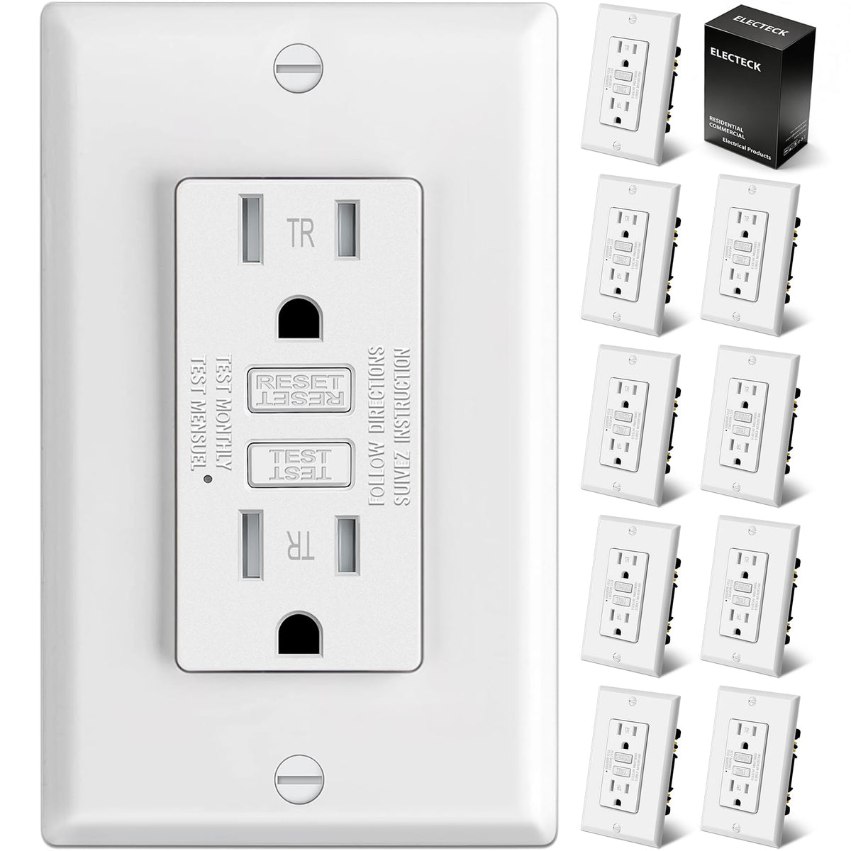 Electeck ultra-slim GFCI outlet with a slim profile for tight spaces and safe power.