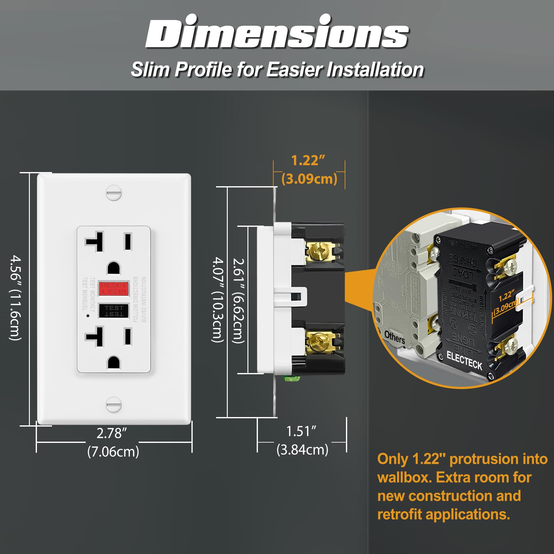 Electeck wall plate and screws included simplify quick GFCI installation.