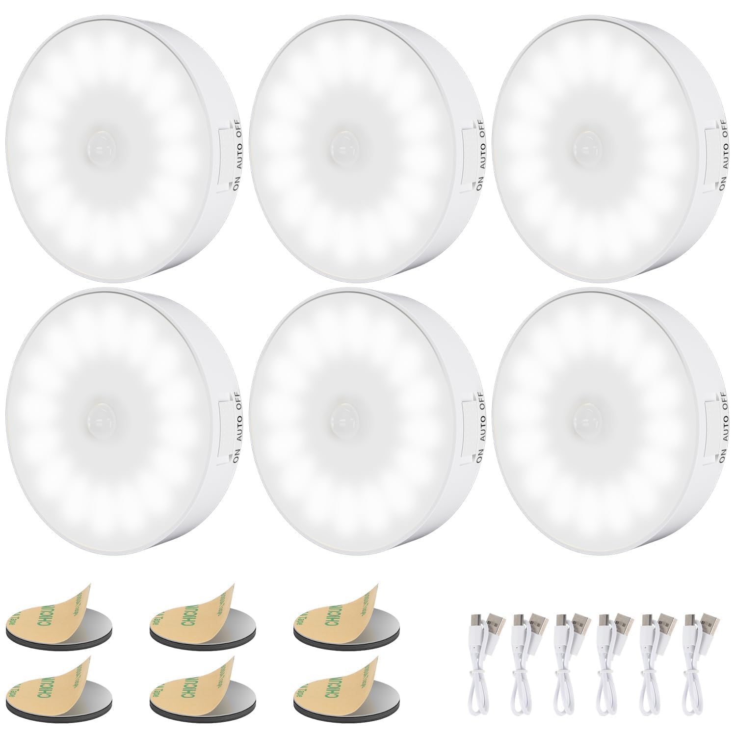 Electight six-pack motion sensor light indoors with upgraded 14 LEDs for soft illumination