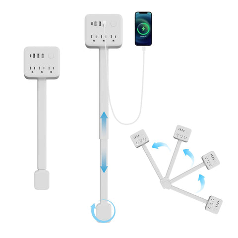 Electrical Outlet Extender A01 extended arm 180° swivel in a living room setup.