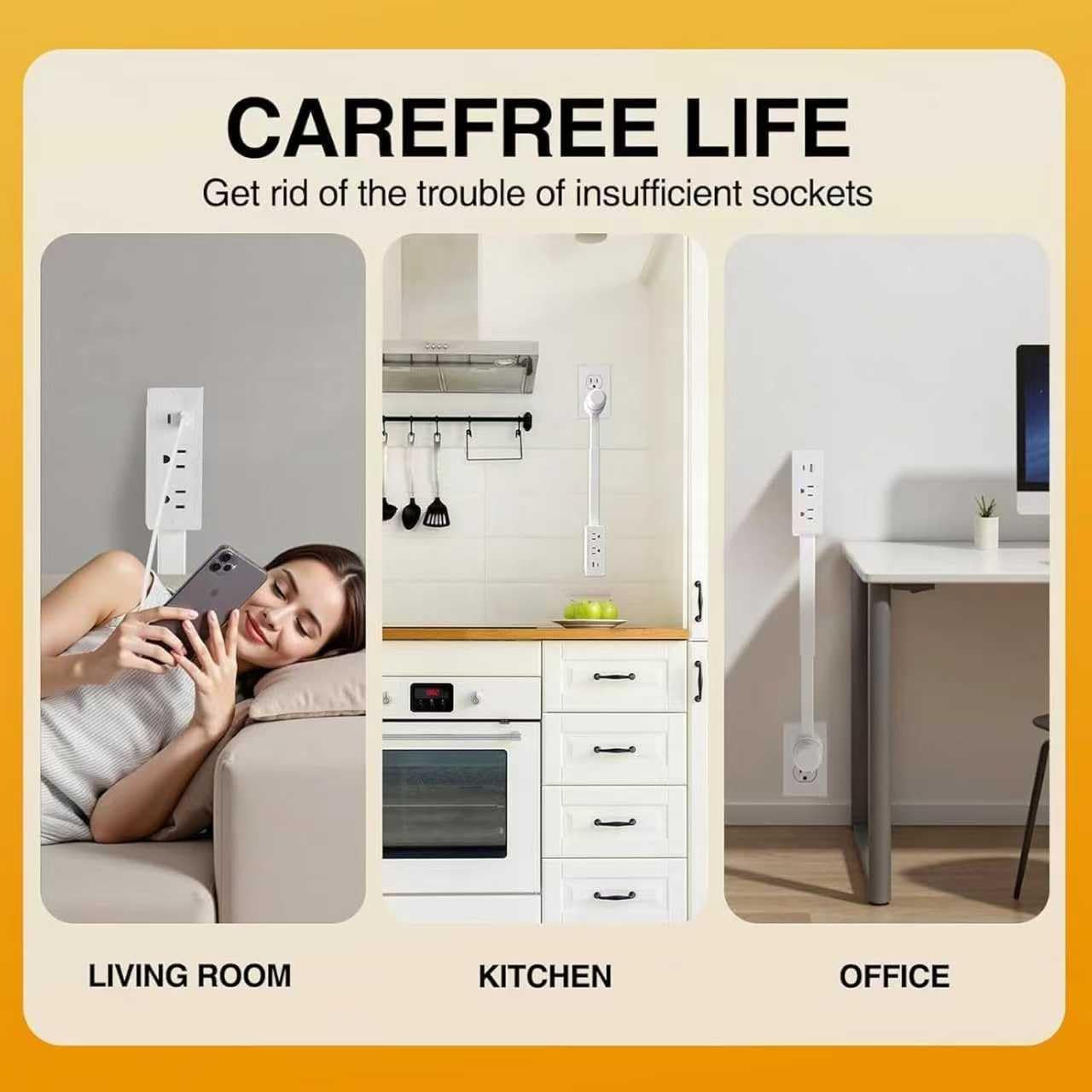 Electrical Outlet Extender behind nightstand demonstrates compact, organized charging.