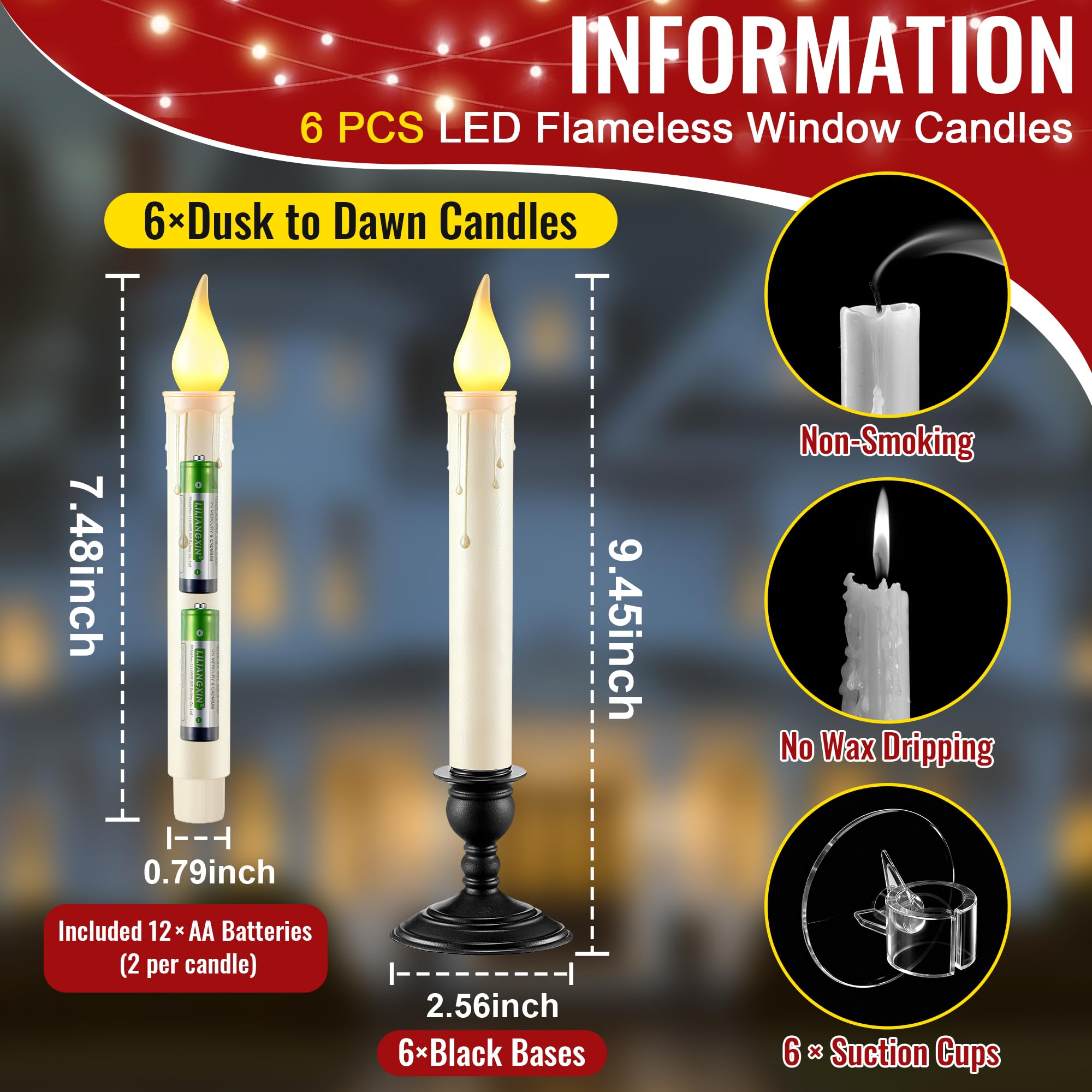ElectricWise ivory LED taper candle with flicker for cozy holiday ambiance.