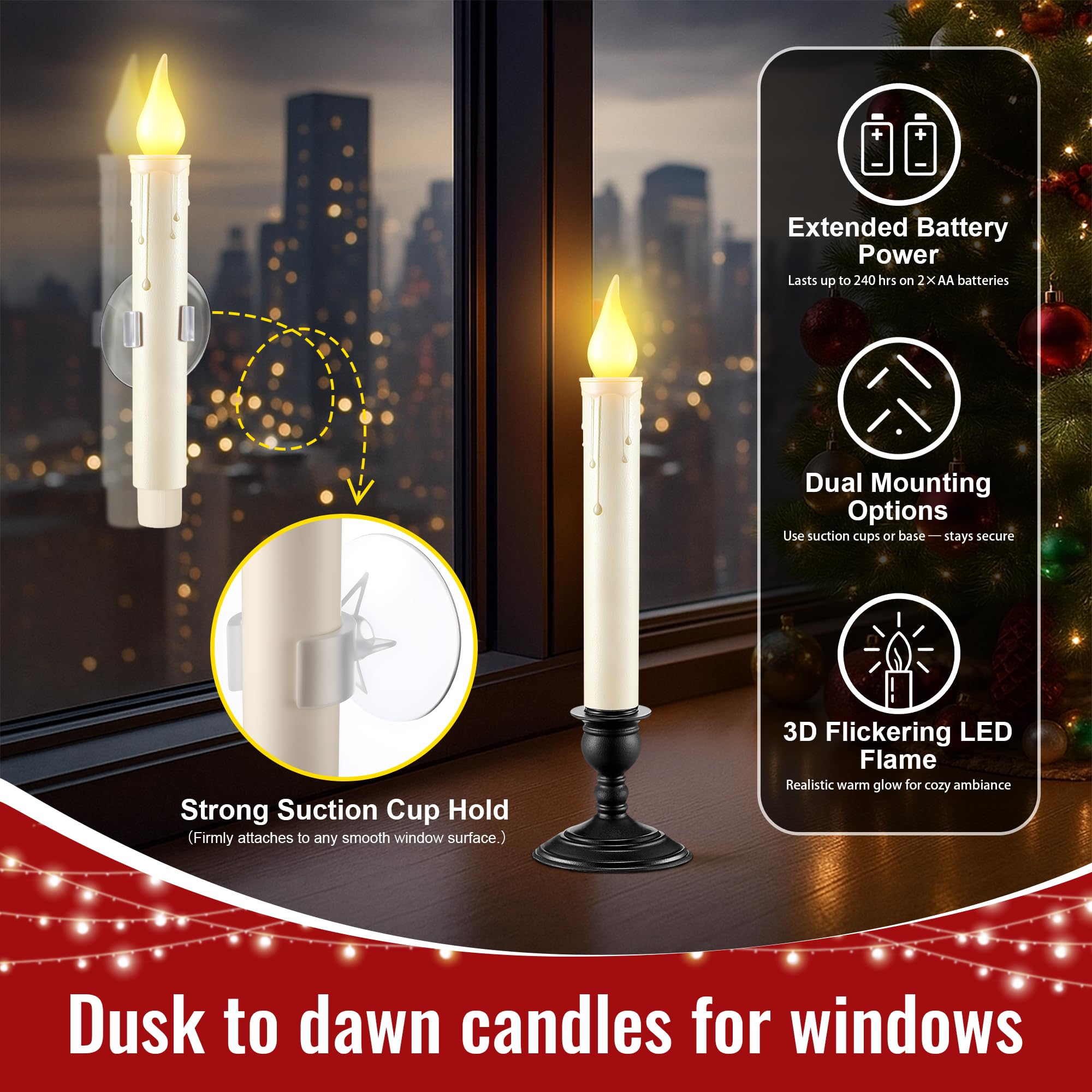 ElectricWise suction cups secure candles to glass for stable decor.