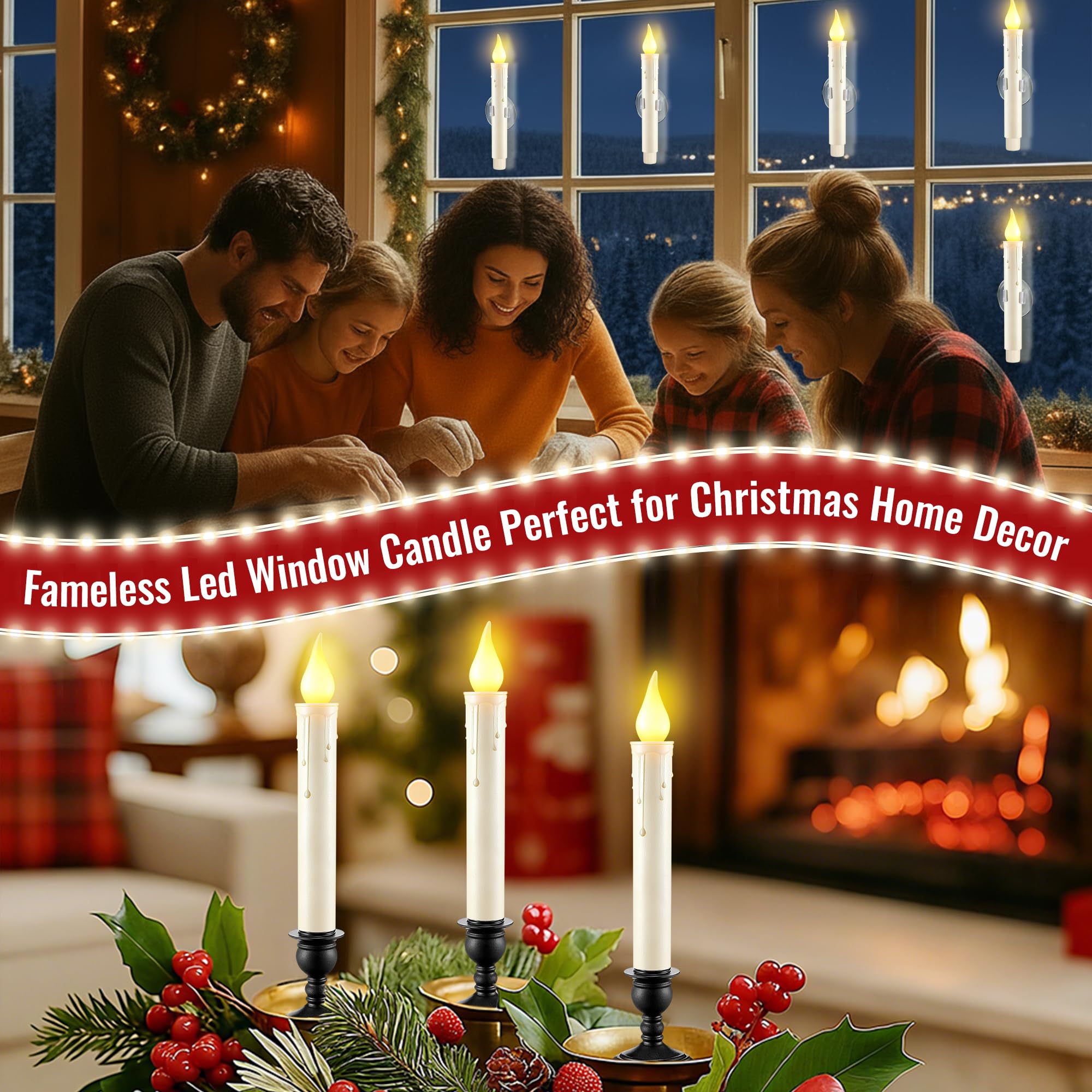 ElectricWise warm white glow enhances festive windows without smoke or wax.