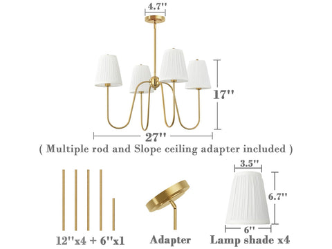 Electro bp hardwired ceiling fixture with four downrods for adjustable height.