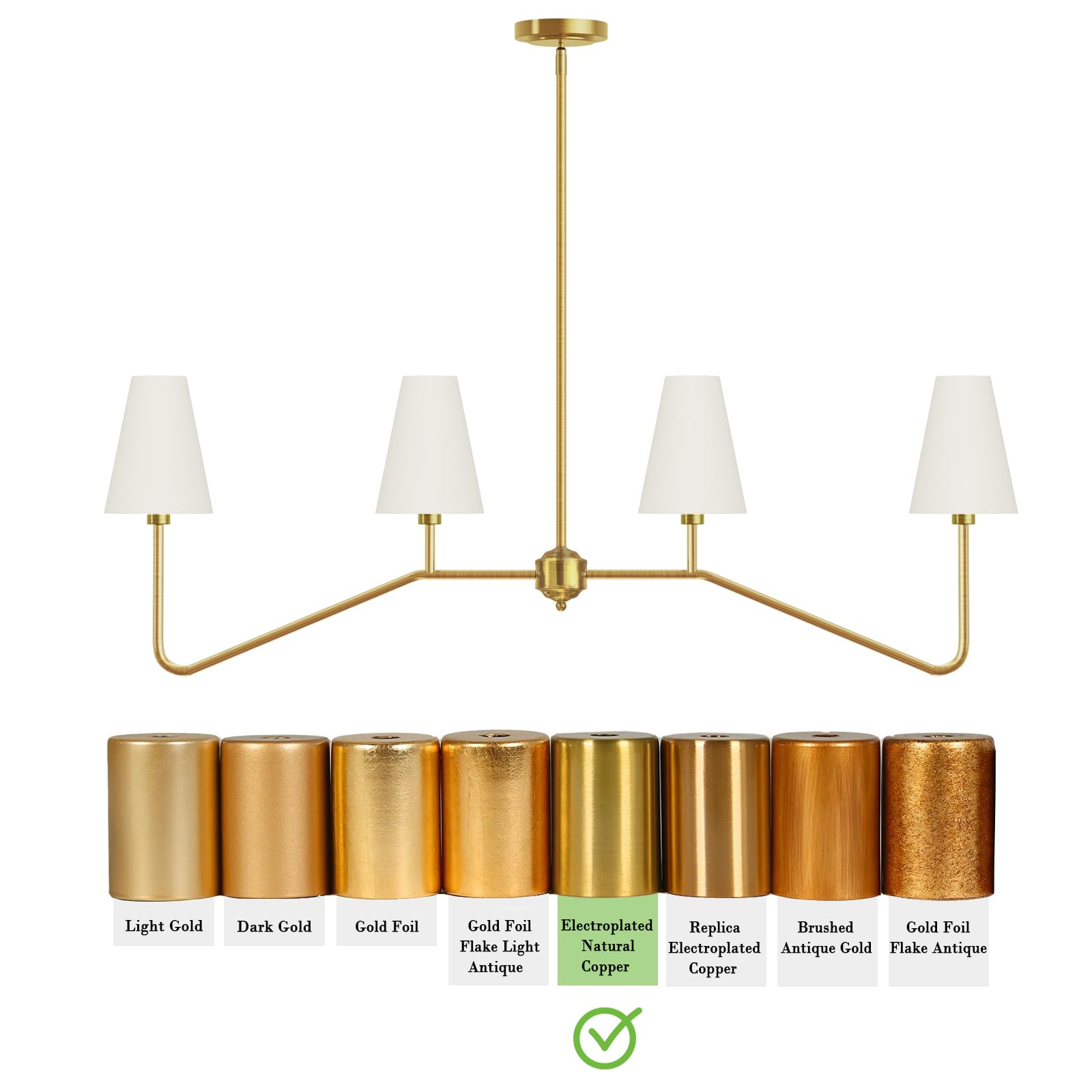 Electro bp four-light fixture with polished gold frame and cream white linen shade for warm kitchen lighting