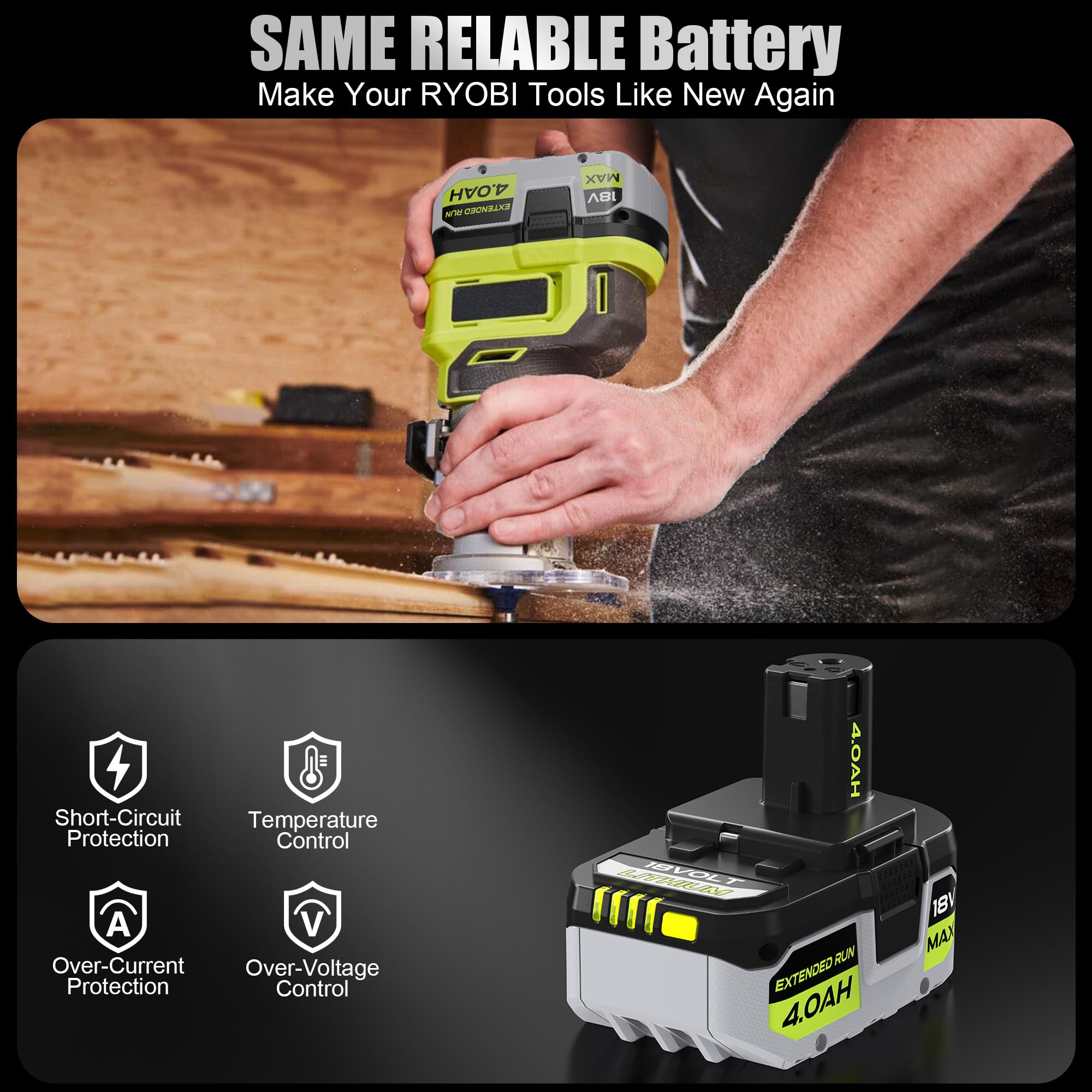 ELECtrysium Ryobi 18V compatibility icons confirm broad tool support