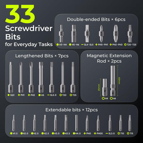 ELEGOO 33-in-1 electric screwdriver front light aids precision in low light