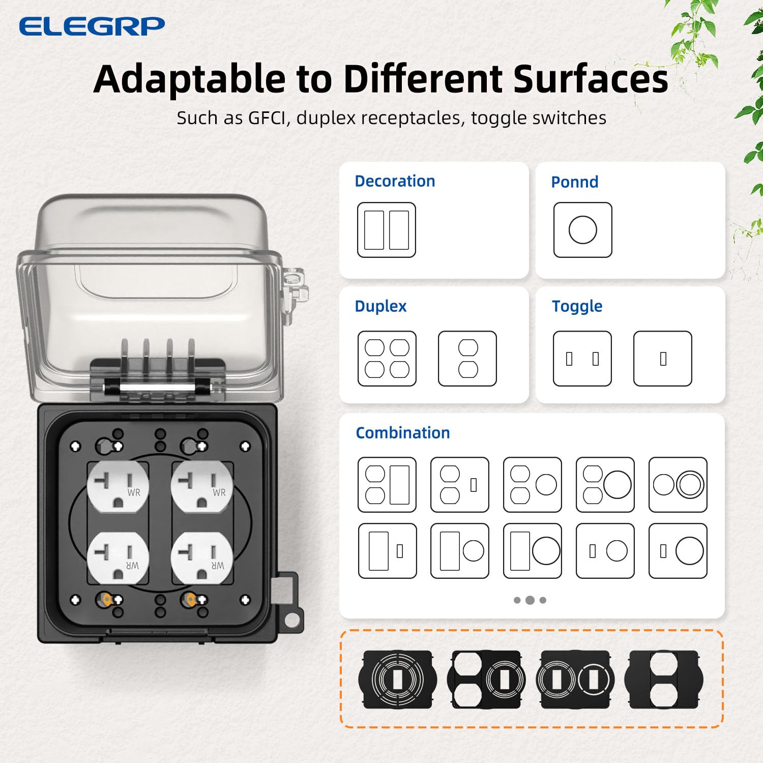 ELEGRP 2-Gang configuration enables versatile mounting with 40-in-1 options.