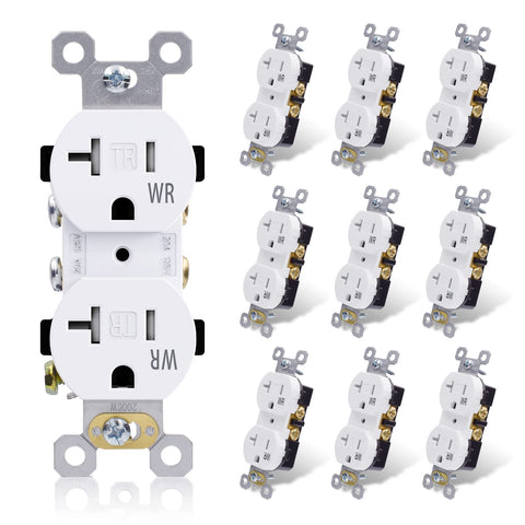 ELEGRP 20-amp duplex receptacle front view showing durable, safe home-use outlet