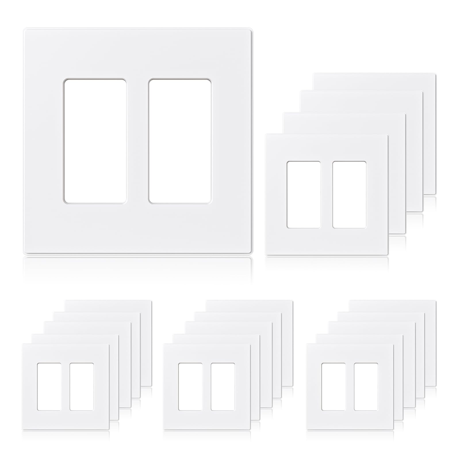 ELEGRP 2-gang screwless faceplate matte white front view offers a seamless look