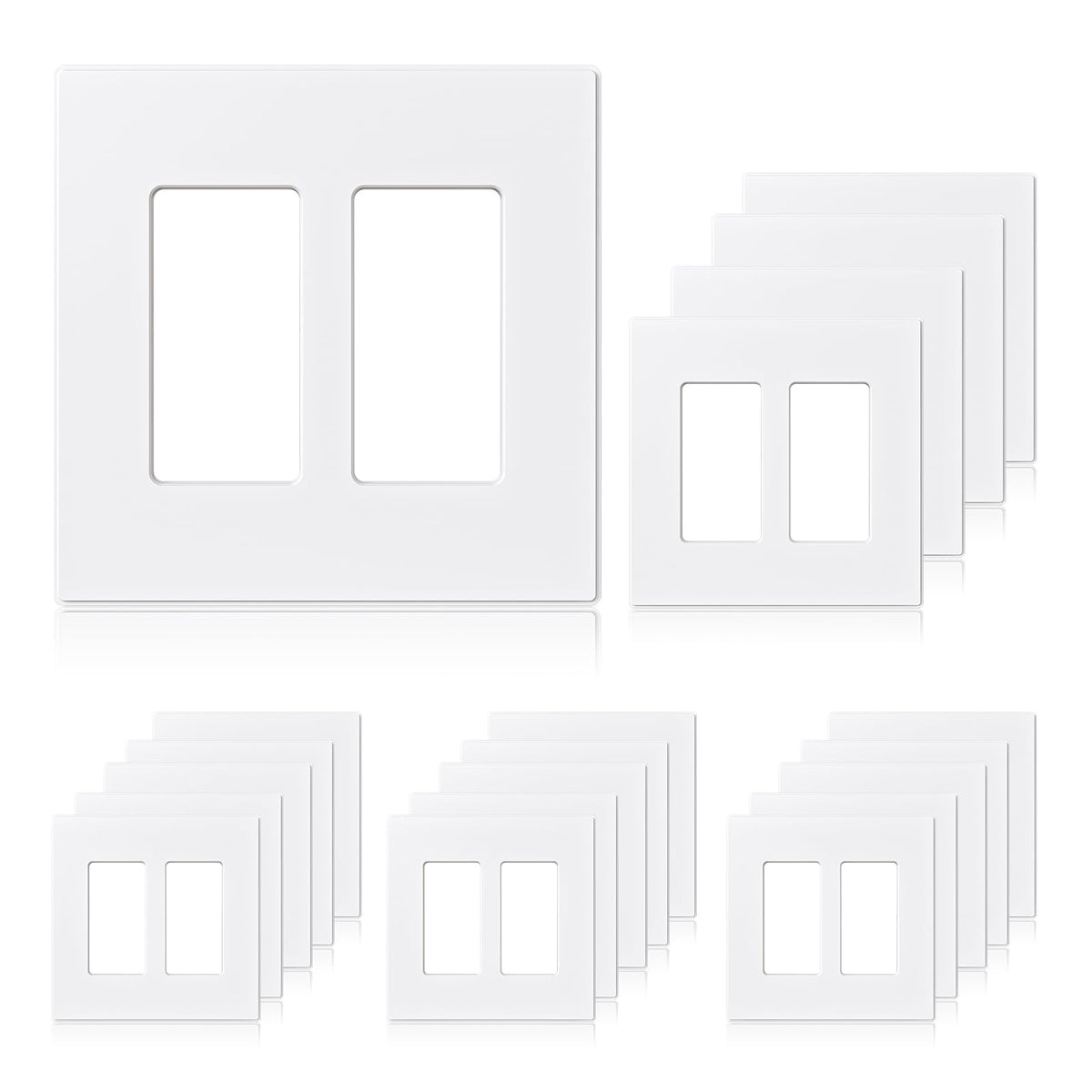 ELEGRP 2-gang screwless faceplate matte white front view offers a seamless look