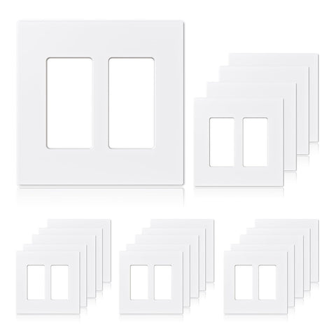 ELEGRP 2-gang screwless faceplate matte white front view offers a seamless look
