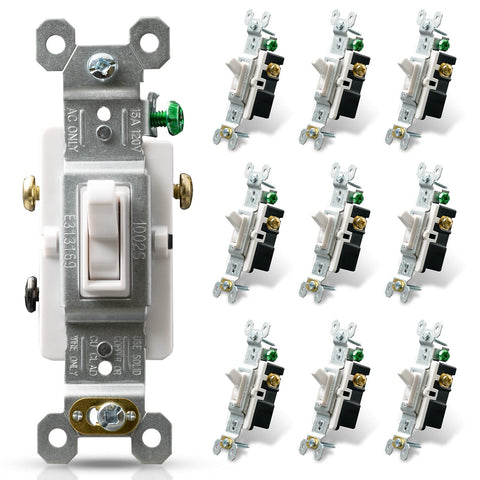 ELEGRP 3-Way Toggle Light Switch front view highlights glossy white frame and modern design.