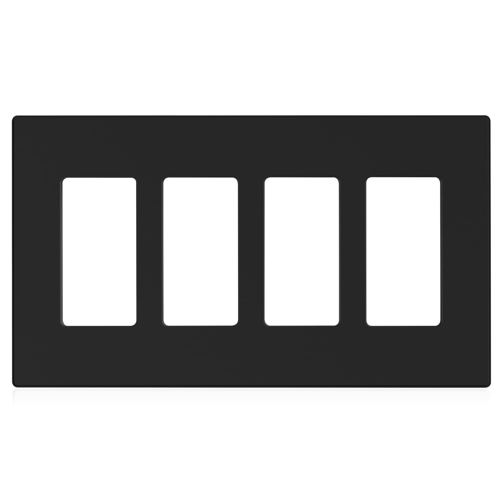 ELEGRP 4-Gang screwless wall plate front view highlights a sleek, durable matte black finish.