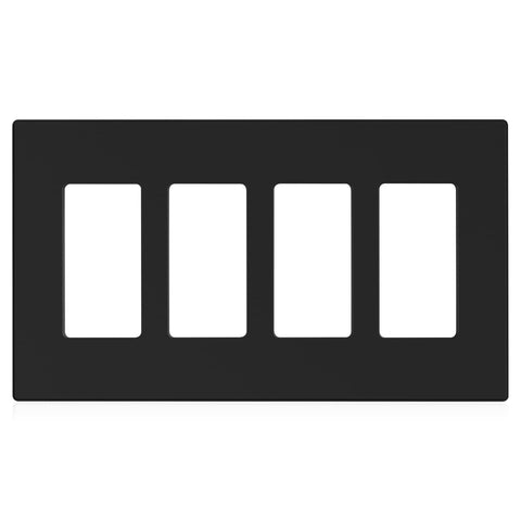 ELEGRP 4-Gang screwless wall plate front view highlights a sleek, durable matte black finish.