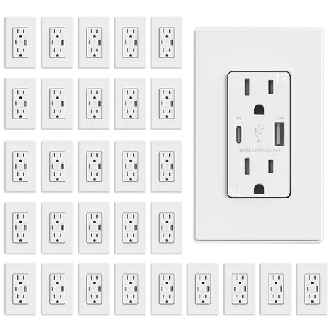 ELEGRP charger wall outlet with USB A and C ports for fast charging at home.