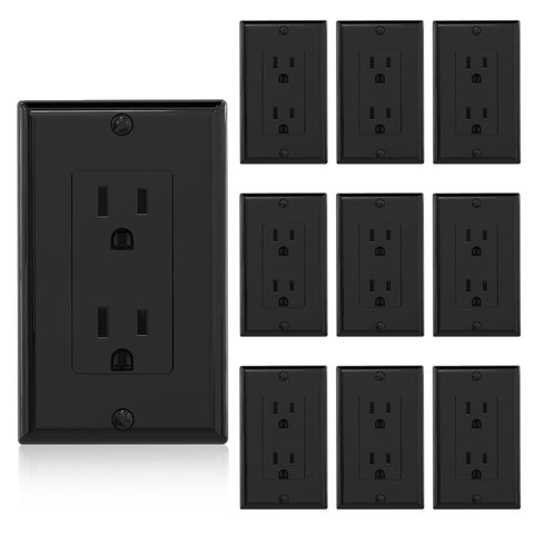 ELEGRP Decorator Receptacle front view in glossy black for clean residential install.