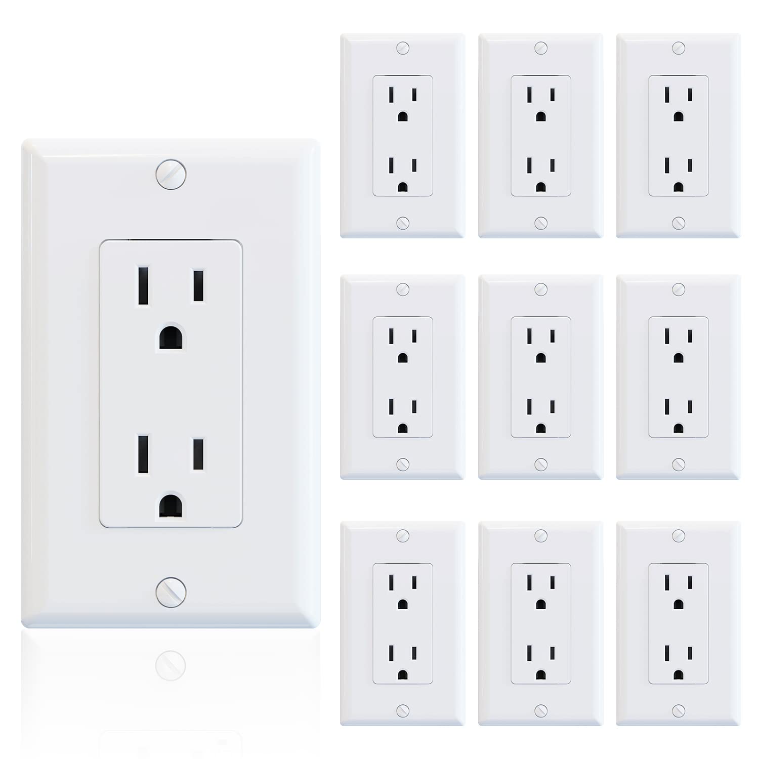 ELEGRP Decorator Receptacle front view in glossy white finish.