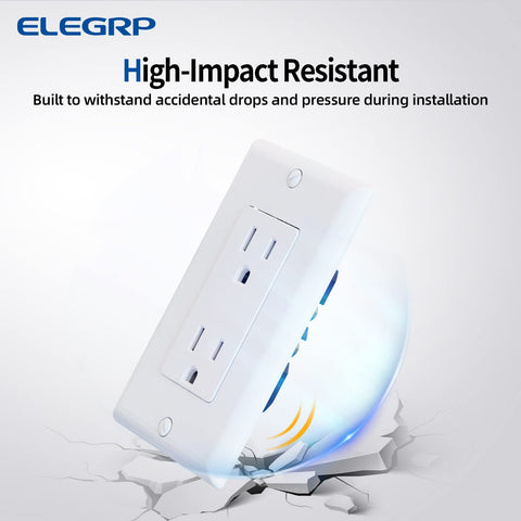 ELEGRP Decorator Receptacle in use with flush wall plate.