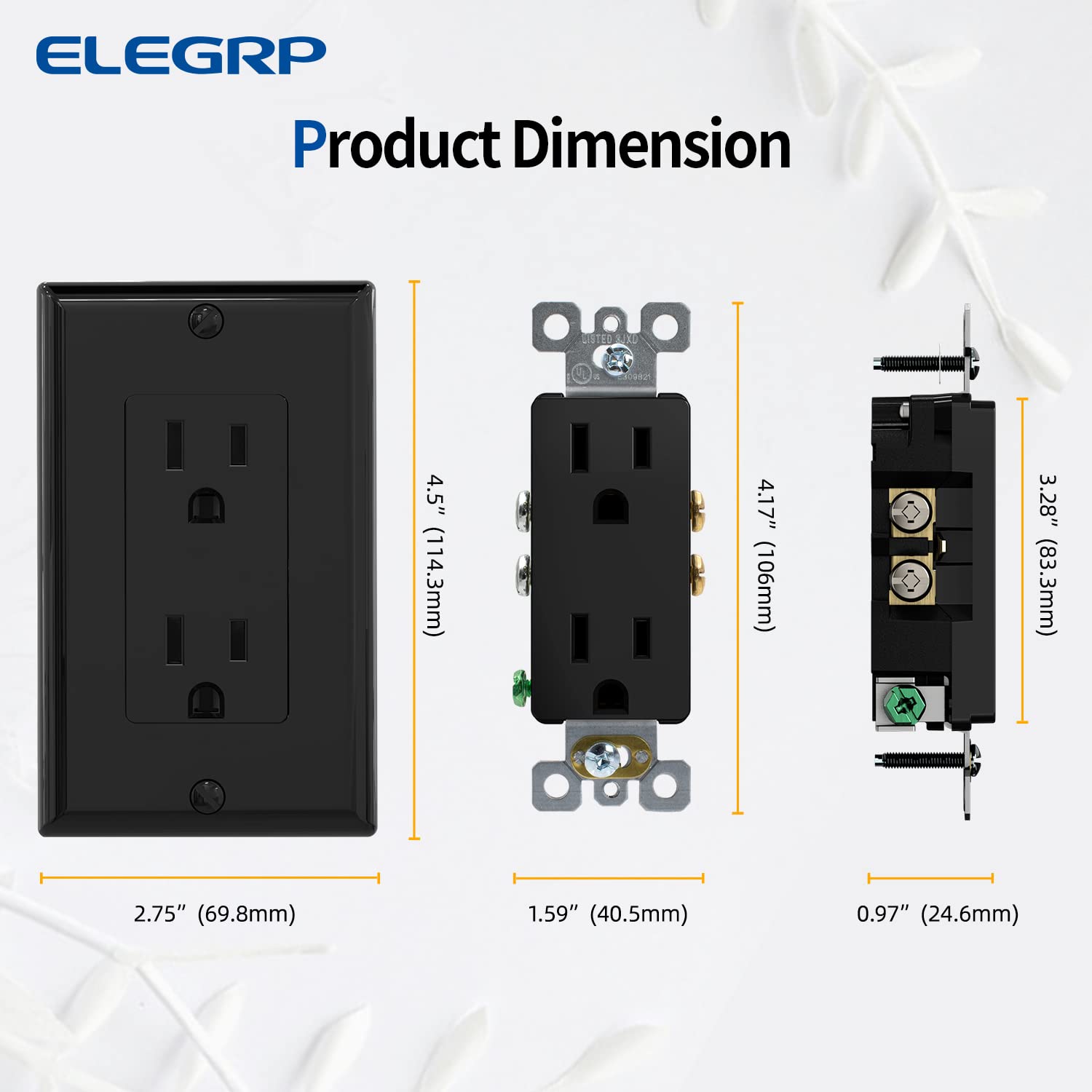 ELEGRP Decorator Receptacle NEMA 5-15R UL-listed for reliable everyday use.