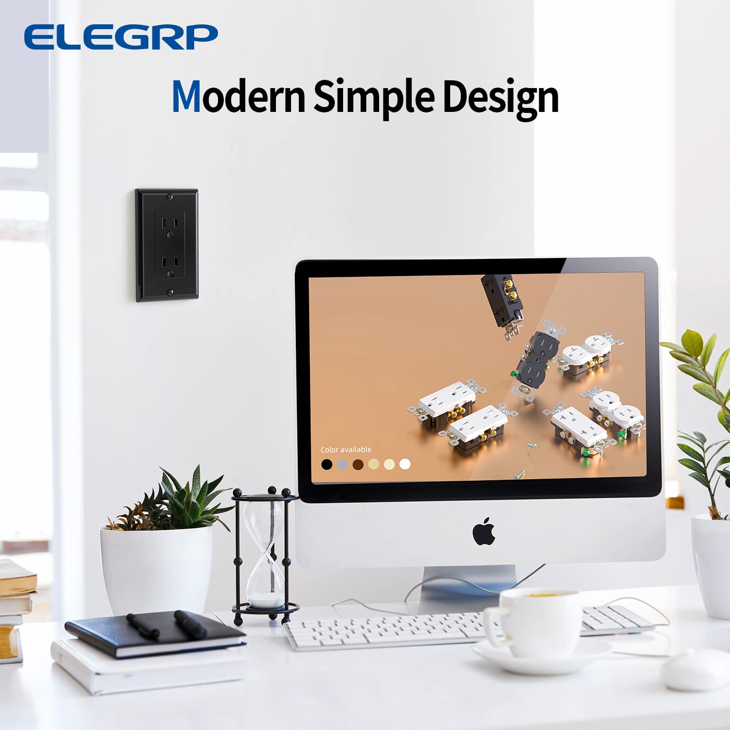 ELEGRP Decorator Receptacle glossy black finish is easy to wipe in busy spaces.