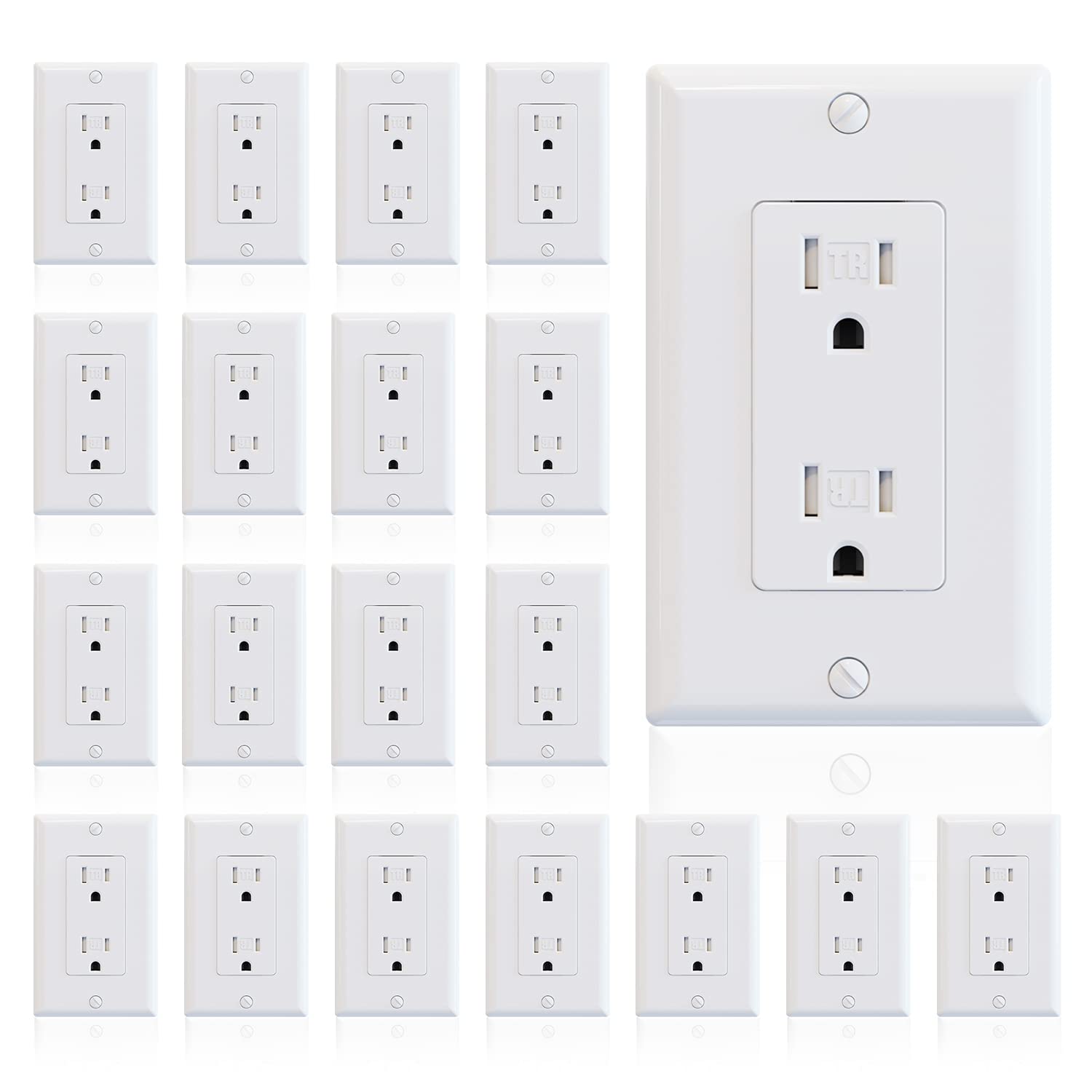 ELEGRP decorator wall receptacle outlet with tamper-resistant shutter for safer home use.