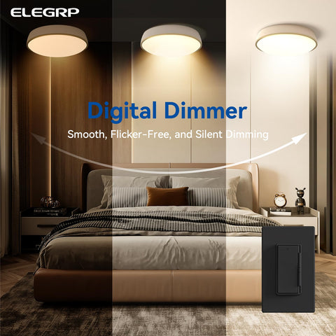ELEGRP dimmer light switch in a 3-way setup enables flexible control from two locations.