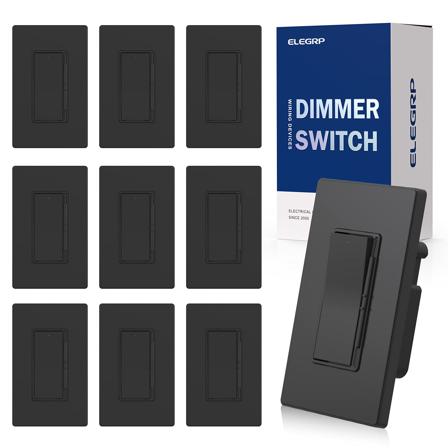 ELEGRP Dimmer Light Switch front view, showcasing smooth digital dimming for LED and CFL bulbs.