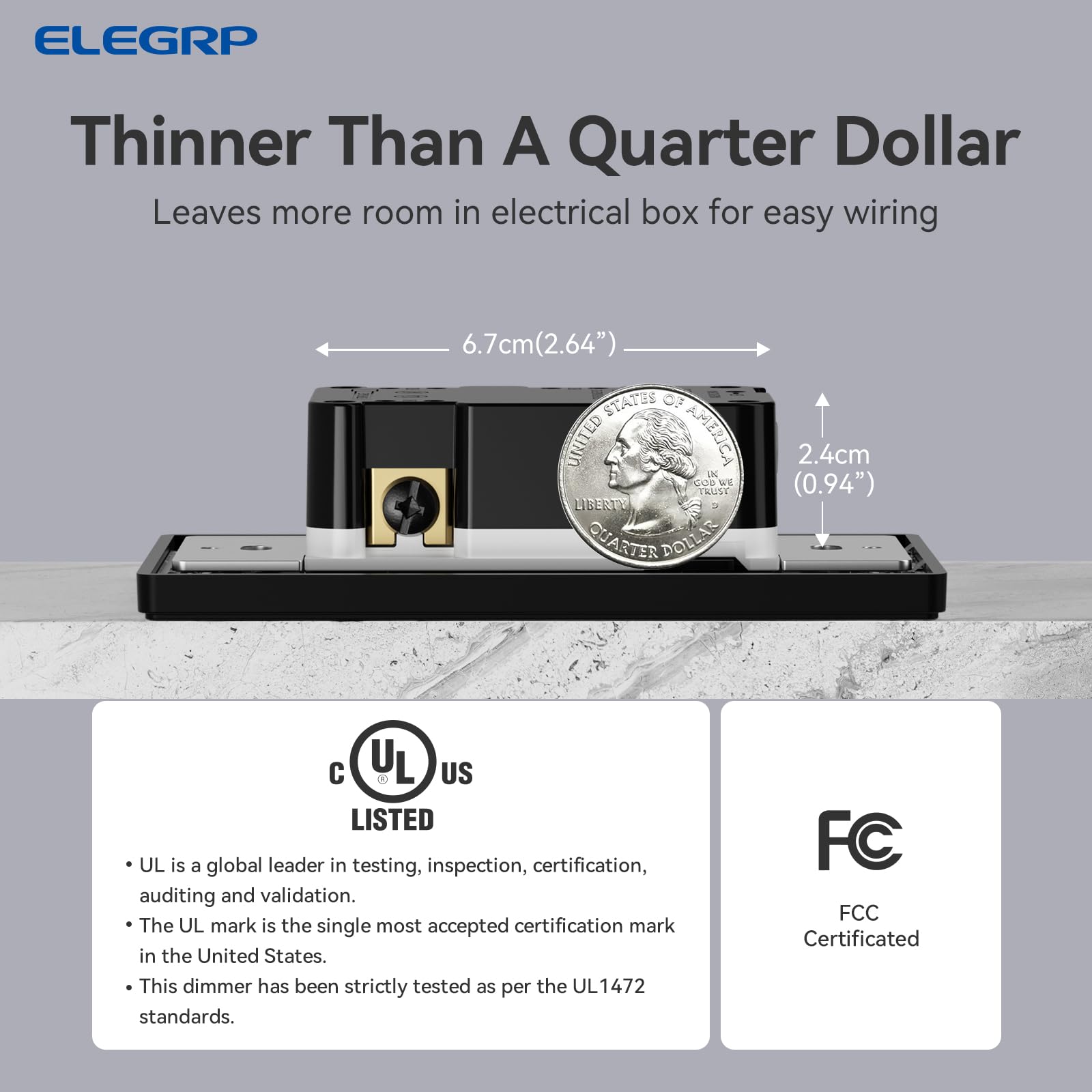 ELEGRP Dimmer Light Switch UL-listed for safety and reliable performance.