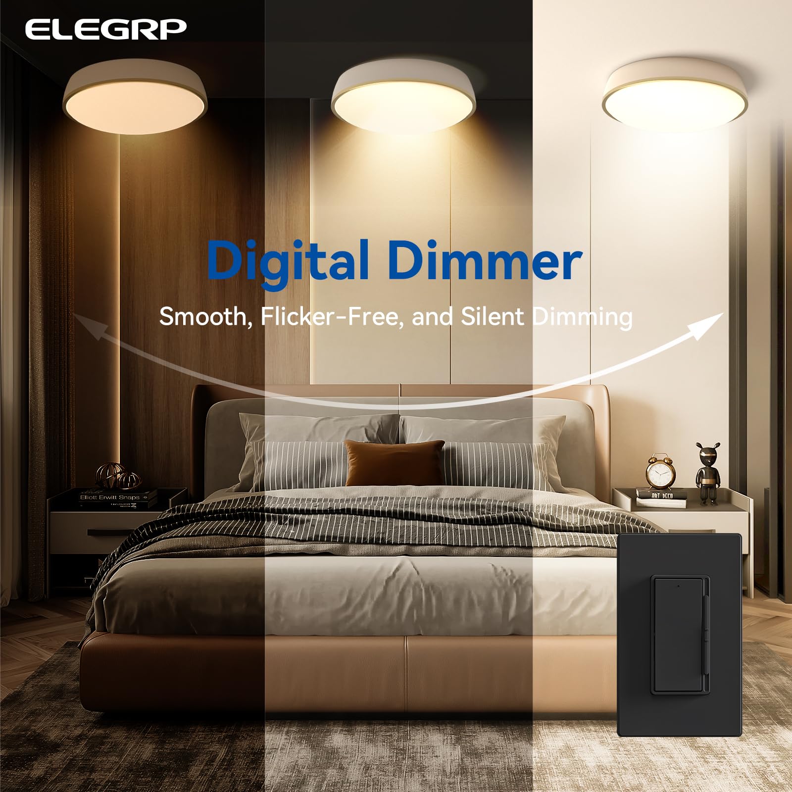 ELEGRP Dimmer Light Switch wall-installation, demonstrating quick, neutral-wire-free setup.