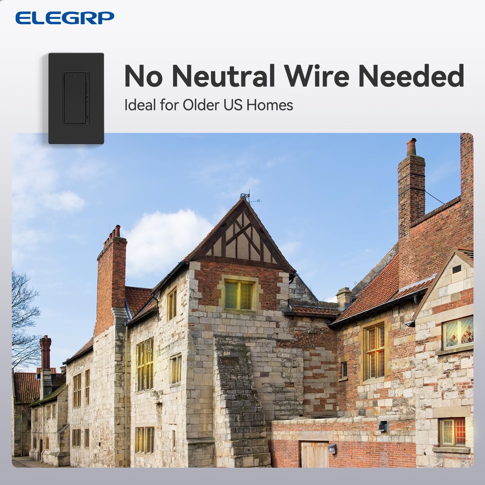 ELEGRP Dimmer Light Switch with wall plate, ready for a clean, professional installation.