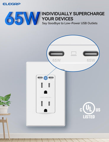 ELEGRP dual USB-C ports enable charging two devices simultaneously.