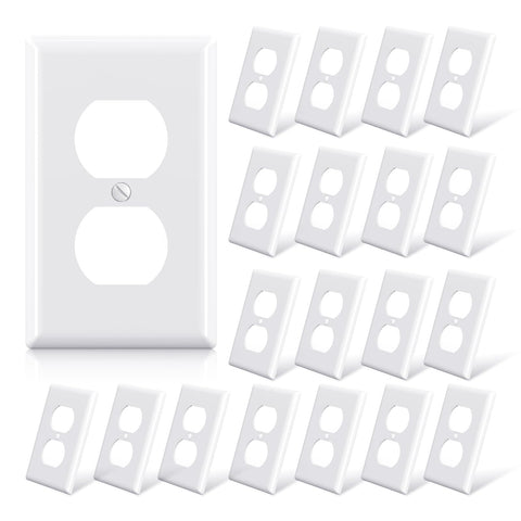 ELEGRP duplex receptacle cover in glossy white demonstrates durable polycarbonate construction.