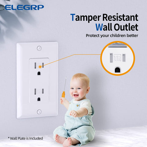 ELEGRP glossy-finish faceplate on a clean white wall outlet for easy cleaning.