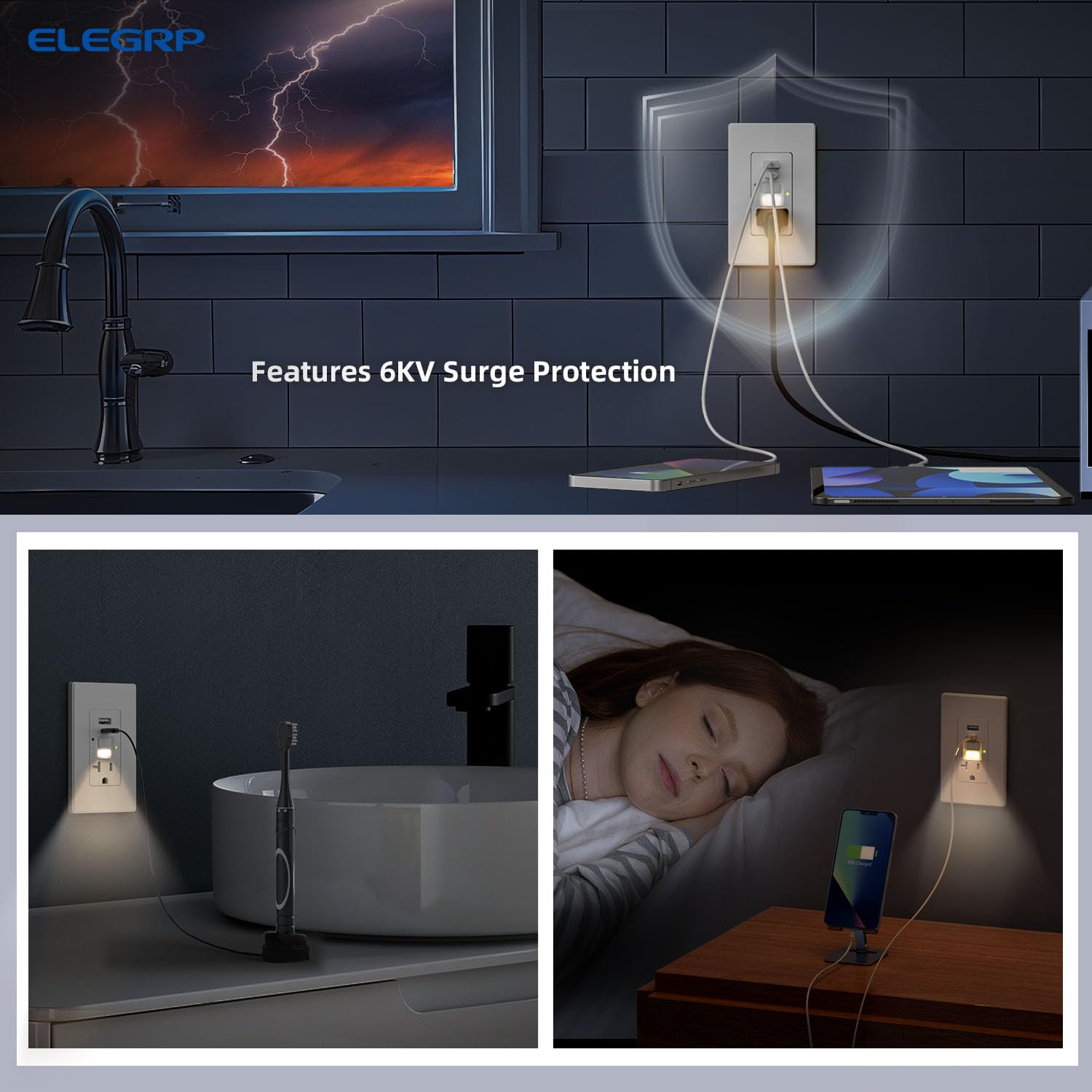 ELEGRP durable UL-listed GFCI outlet for busy spaces.