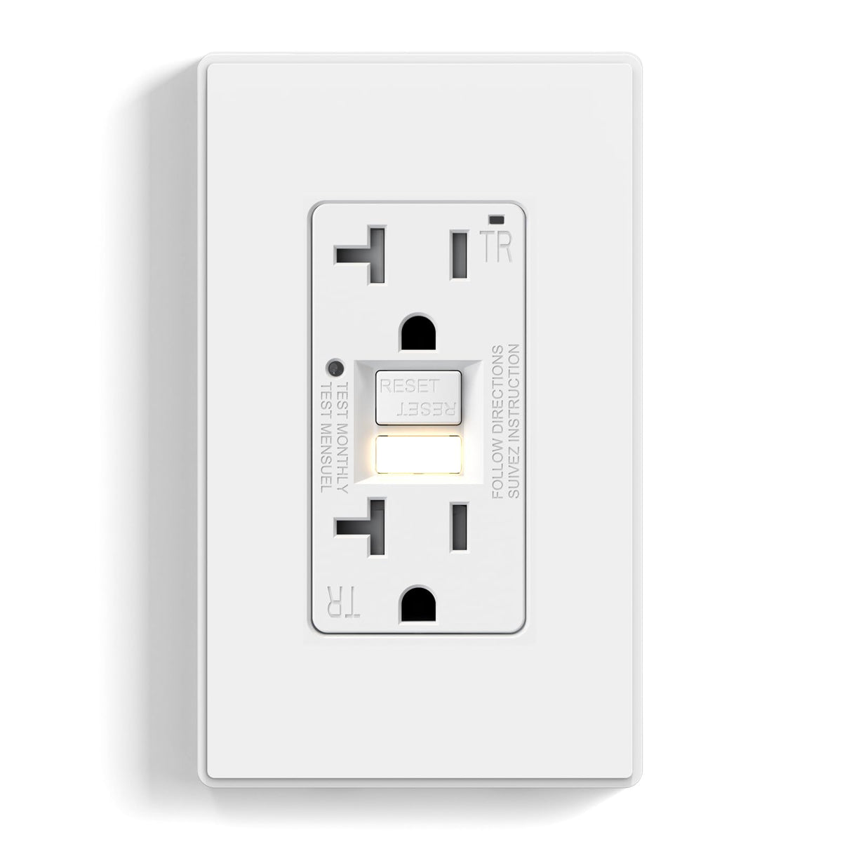 ELEGRP GFCI outlet with nightlight illuminates dark spaces safely