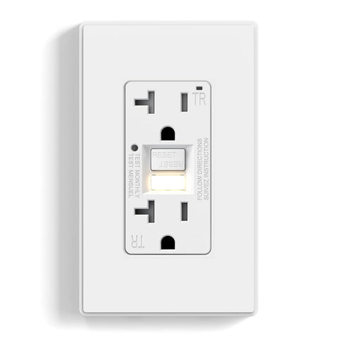 ELEGRP GFCI outlet with nightlight illuminates dark spaces safely
