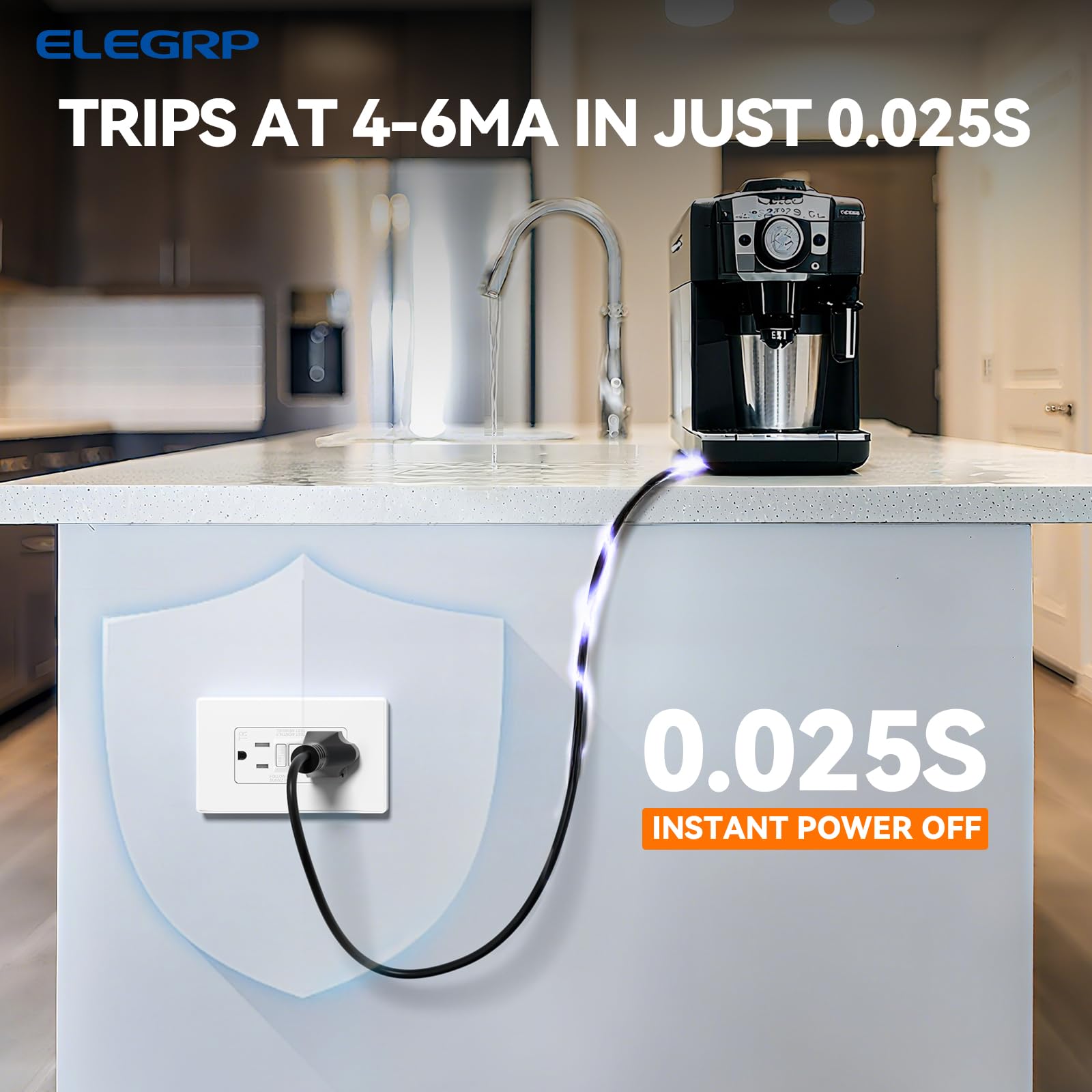 ELEGRP GFCI outlet thinner design shown, saving space in tight wall boxes.