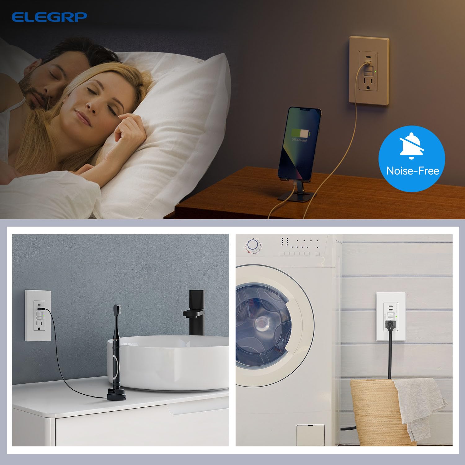 UL listed, flame retardant materials ensure durable performance of ELEGRP GFCI outlet.