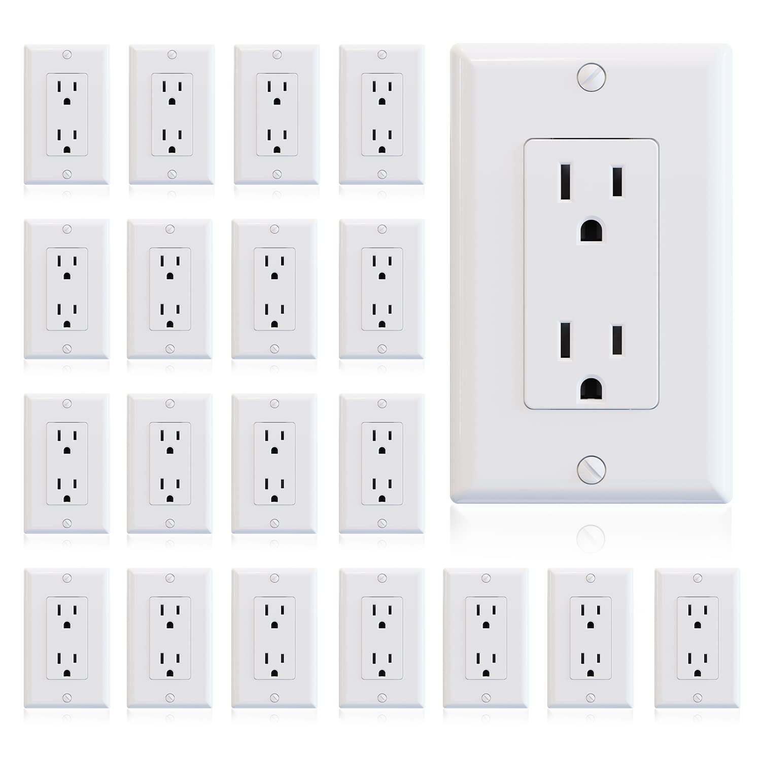 ELEGRP glossy white decorator receptacle wall outlet 15A with reliable power for busy rooms