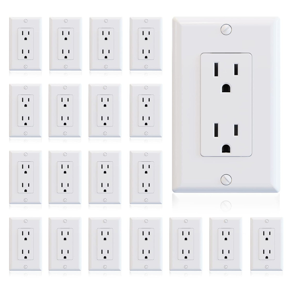 ELEGRP glossy white decorator receptacle wall outlet 15A with reliable power for busy rooms