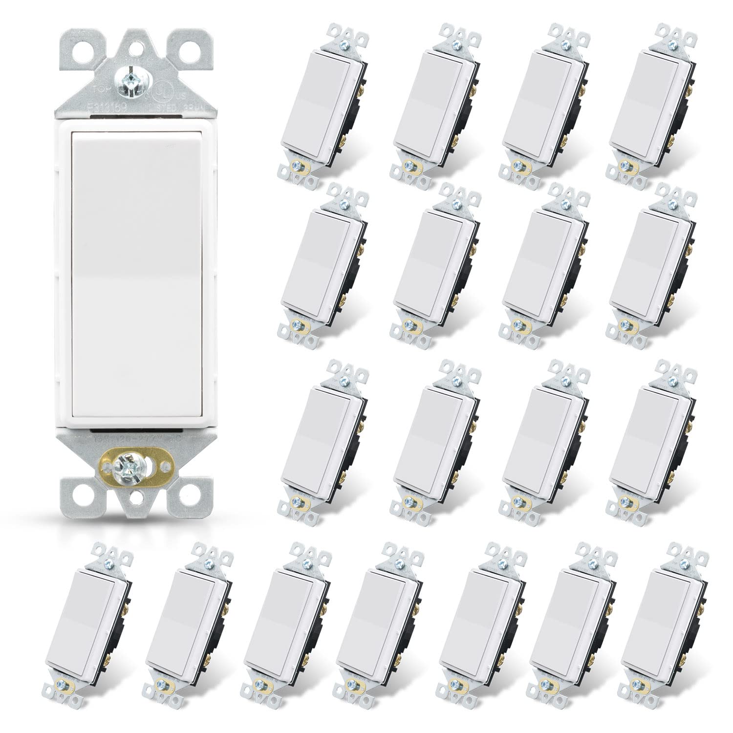 ELEGRP glossy white single pole switch front view for seamless room lighting control.