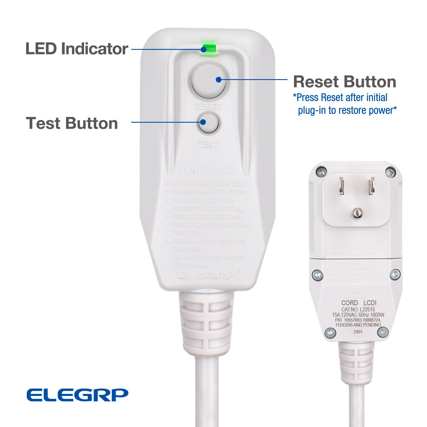 Wiring colors on ELEGRP LCDI cord for easy, safe replacement