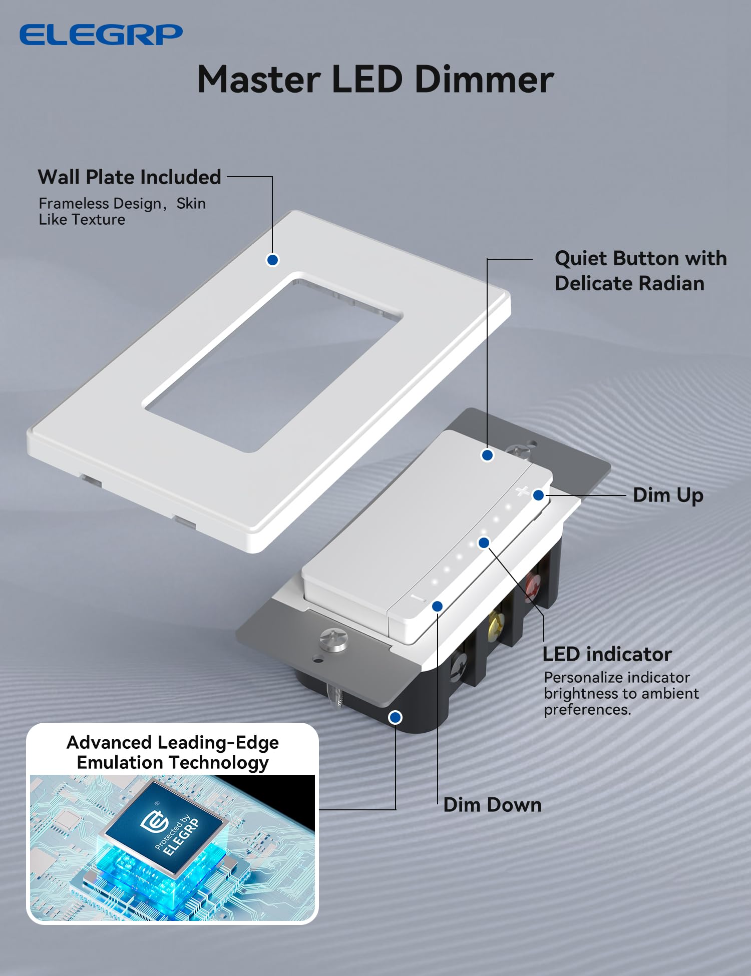 ELEGRP LEDPro locator light helps find the dimmer in darkness.