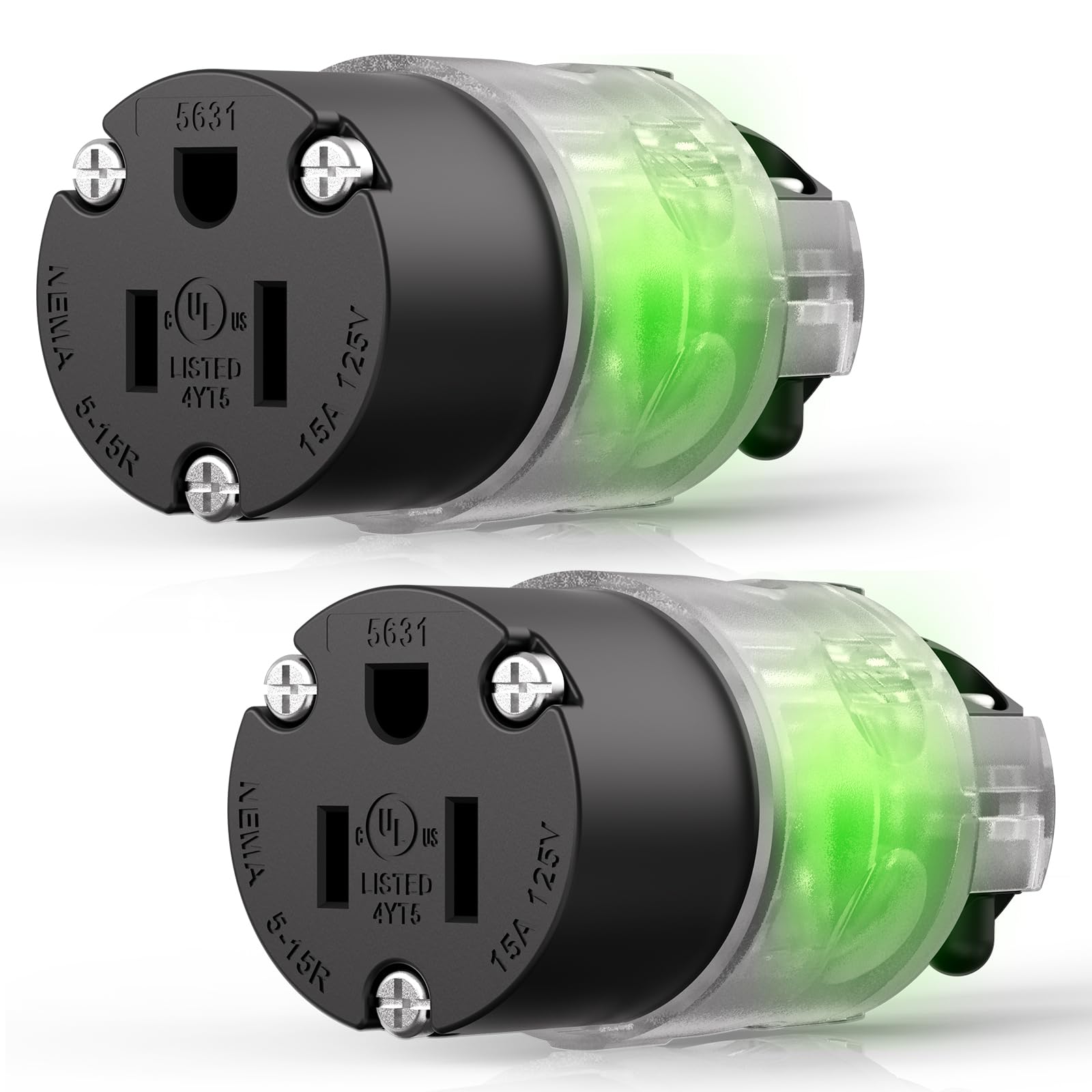 ELEGRP lighted straight blade connector with NEMA 5-15R for reliable power delivery.