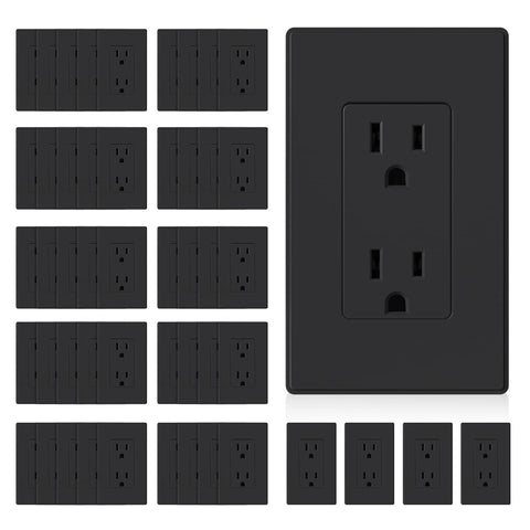 ELEGRP matte black 15A outlet front view showing durable, stylish housing