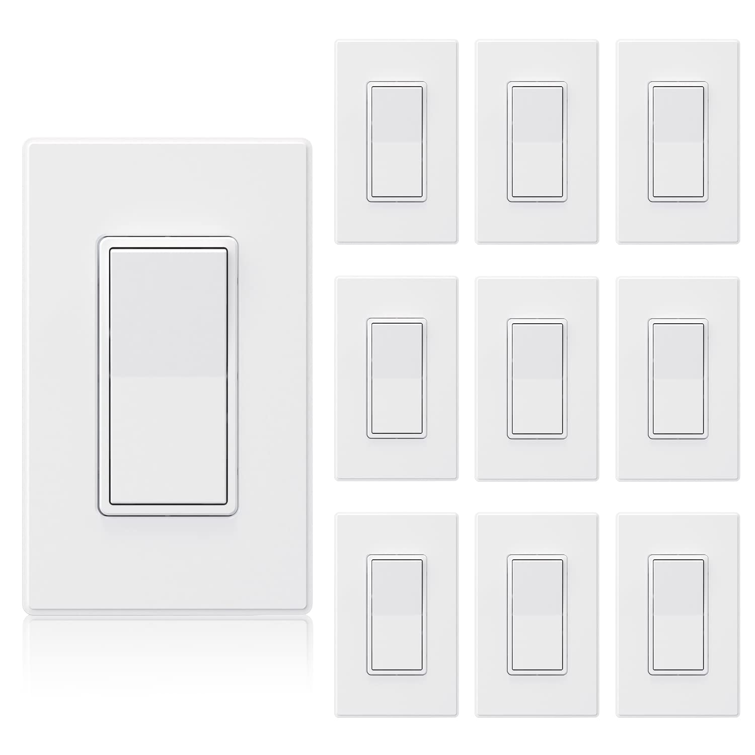 ELEGRP Matte White Single Pole Decorator Switch front view for modern rooms