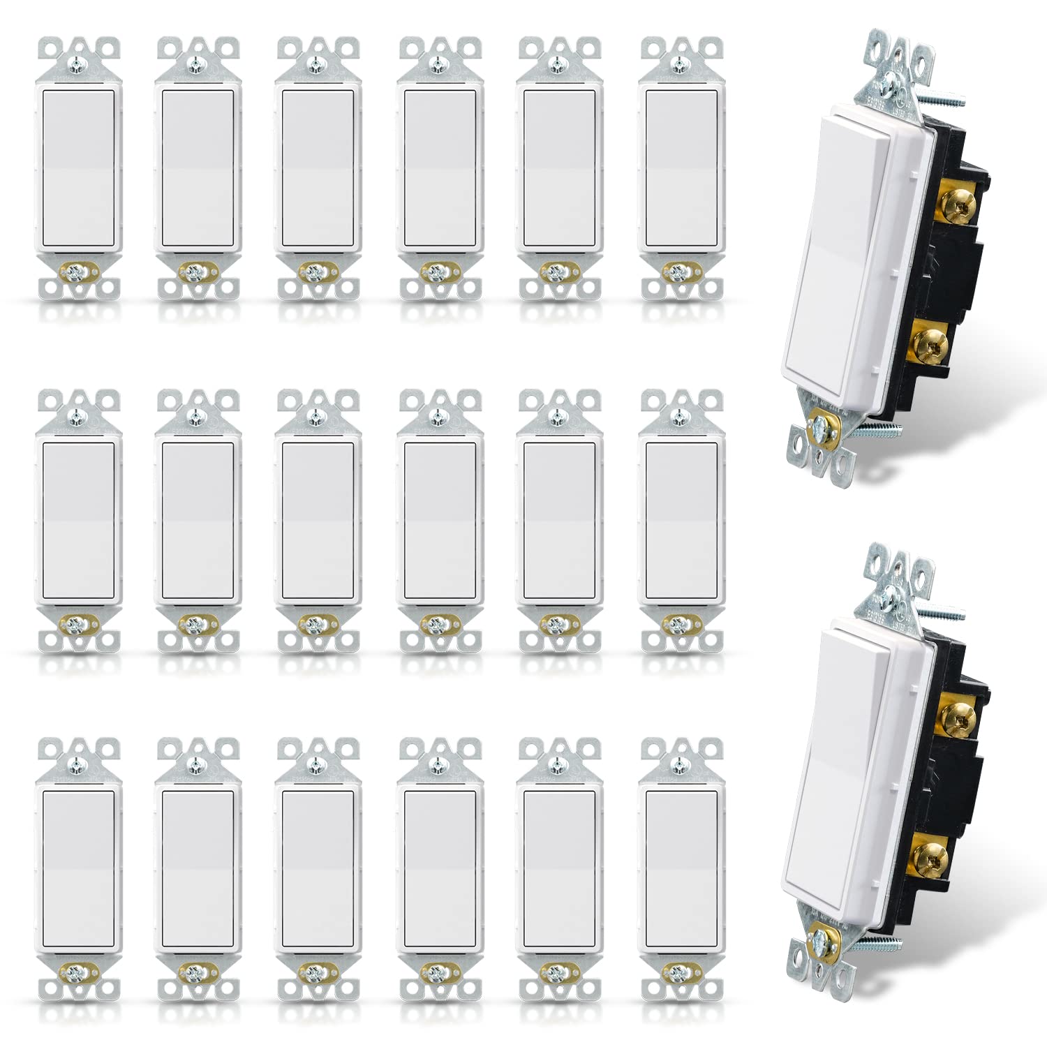 ELEGRP matte white single pole decorator switch front view enhances room aesthetics.