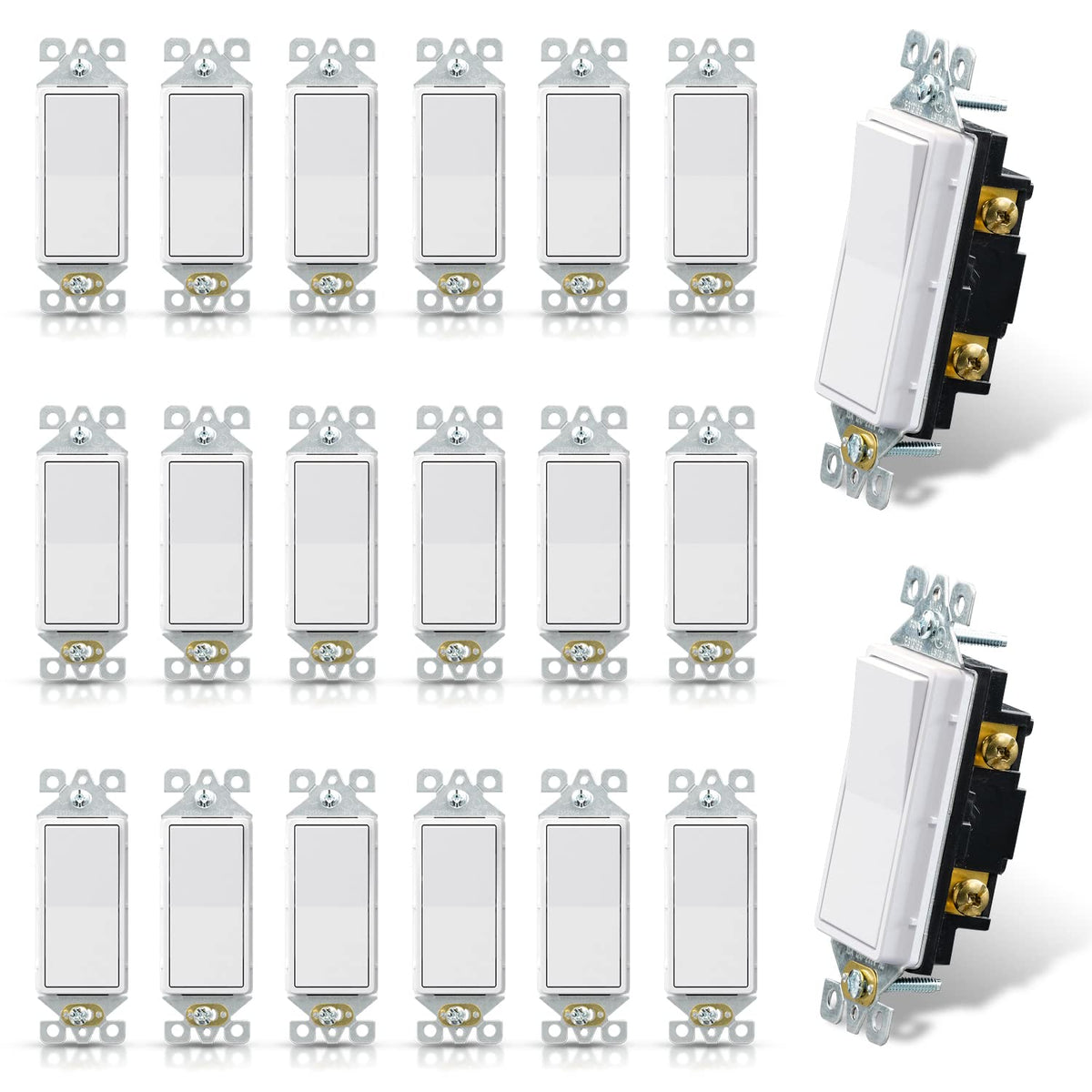 ELEGRP matte white single pole decorator switch front view enhances room aesthetics.
